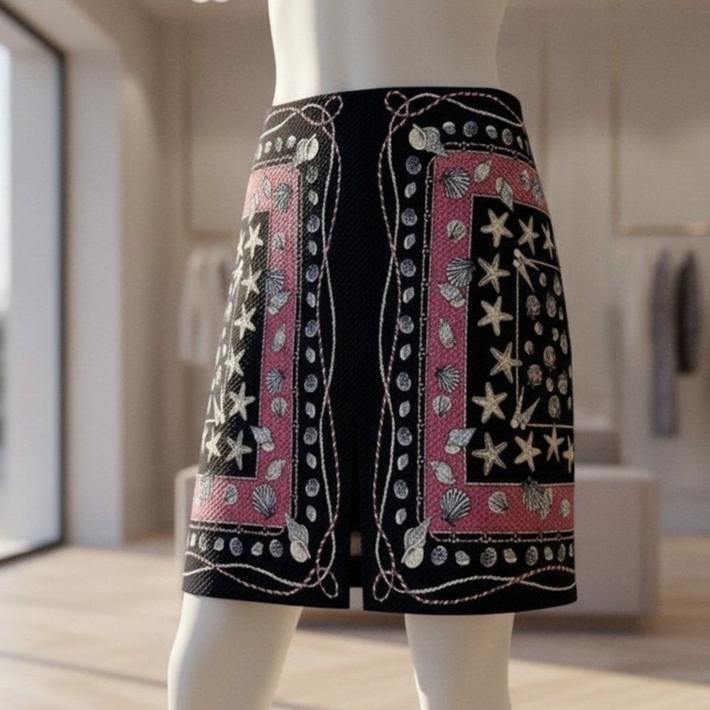 Mermaidcore Seashell Print Mini Skirt 14 Nautical Talbots Navy Pink Starfish